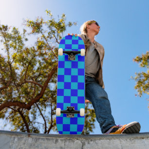 Blue Monochrome Checkerboard Pattern Skateboard