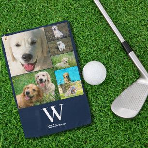 Blue Monogram 7 Photo Collage  Golf Towel