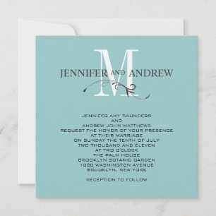 Blue Monogram and Names Wedding Invitation