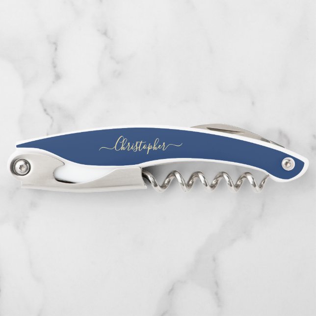 Blue Monogram Beer Wine Corkscrew Bottle Opener (Front)