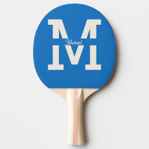 Blue Monogram Classic Personalized Chequered Back Ping Pong Paddle