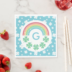 Blue Monogram Clover & Rainbow Boy Lucky One  Napkin