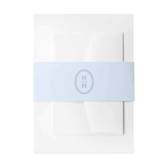 Blue Monogram Crest Wedding Invitation Belly Band (Front Example)