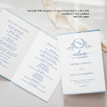Blue Monogram Folded Wedding Ceremony Program<br><div class="desc">Welcome your guest with this exquisite blue watercolor wedding ceremony program, featuring delicate hand drawn botanical monogram with couples names and beautiful top and bottom blue watercolor stripes on the front and in the inside. Back with gorgeous blue hues and thank you message in white. Ability to personalize text in...</div>