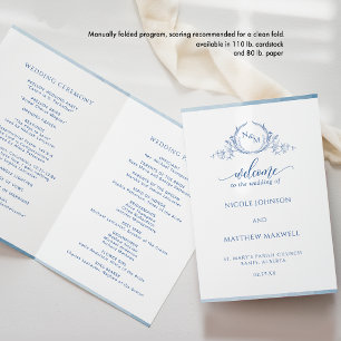 Blue Monogram Folded Wedding Ceremony Program