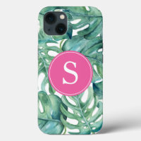 Blue Monogram Green Tropical Phone Case
