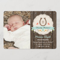 Blue Monogram Horseshoe Faire-part de naissance oc