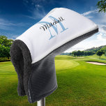Blue Monogram Initial and Name Personalized Golf Head Cover<br><div class="desc">Custom printed golf head cover personalized with your name and monogram initial or other custom text. Use the design tools to choose any background colour,  edit fonts and colours or upload your own photos to create a unique one of a kind gift for your favourite golfer.</div>