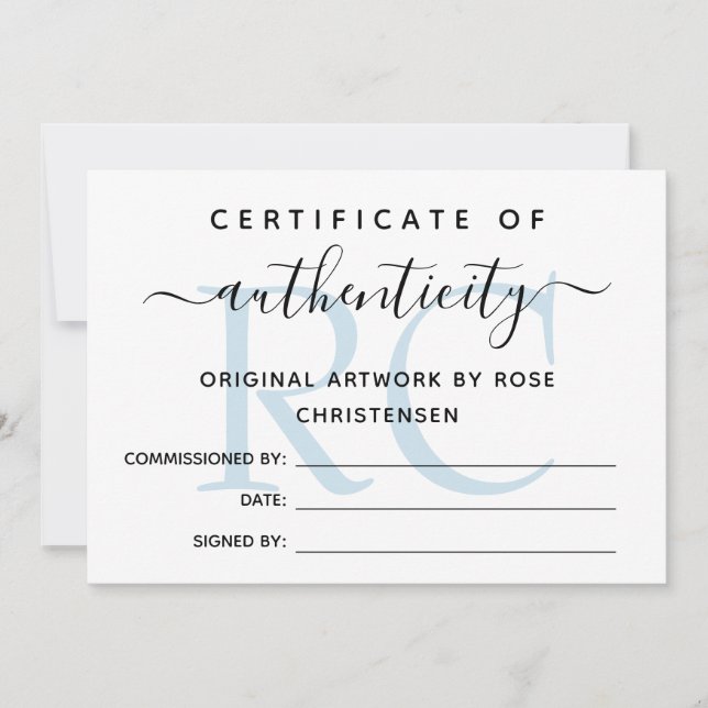 Blue Monogram Larger Certificate of Authenticity (Front)