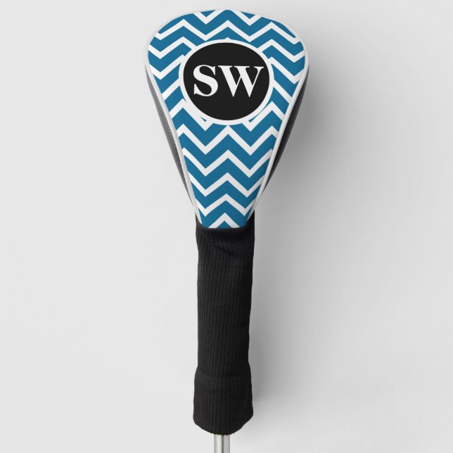 Blue monogram mens chevron pattern initials golf head cover (Front)
