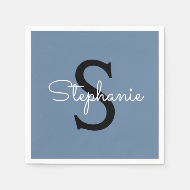Blue Monogram Name  Napkin (Front)