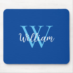 Blue Monogram Name Personalized Mouse Pad