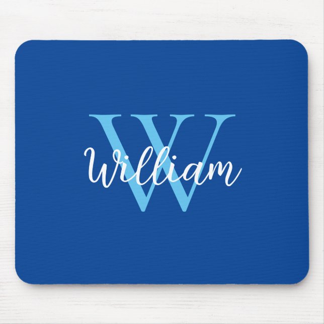 Blue Monogram Name Personalized Mouse Pad (Front)