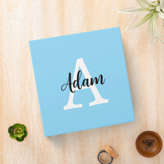 Blue Monogram Name Script Personalized Design Binder