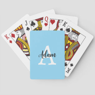 Blue Monogram Name Script Personalized Design Playing Cards