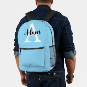 Blue Monogram Name Script Personalized Design Printed Backpack
