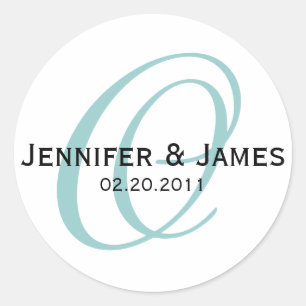 Blue Monogram O Wedding Favour Sticker