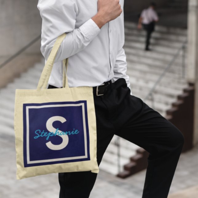 Blue Monogram Personalized Tote Bag (Creator Uploaded)