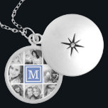 Blue Monogram Photo Collage Silver Plated Necklace<br><div class="desc">Cute keepsake locket necklace featuring your custom Instagram photo collage and personalized with your monogram initial. Click Customize It to change monogram font and colour and further personalized the design. Great gift for family,  friends,  parents,  and grandparents!</div>