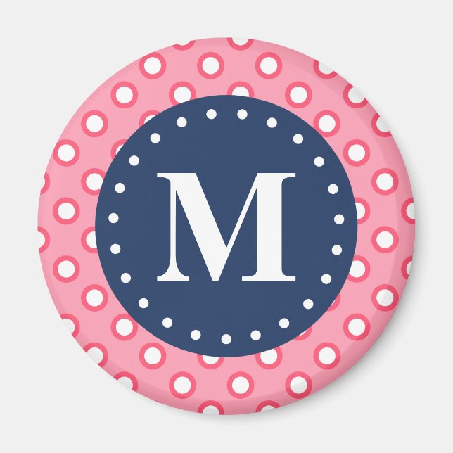 Blue Monogram Pink Polka Dots Pattern Magnet (Front)