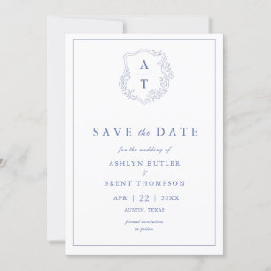 Blue Monogram Wedding Save the Date Invitation