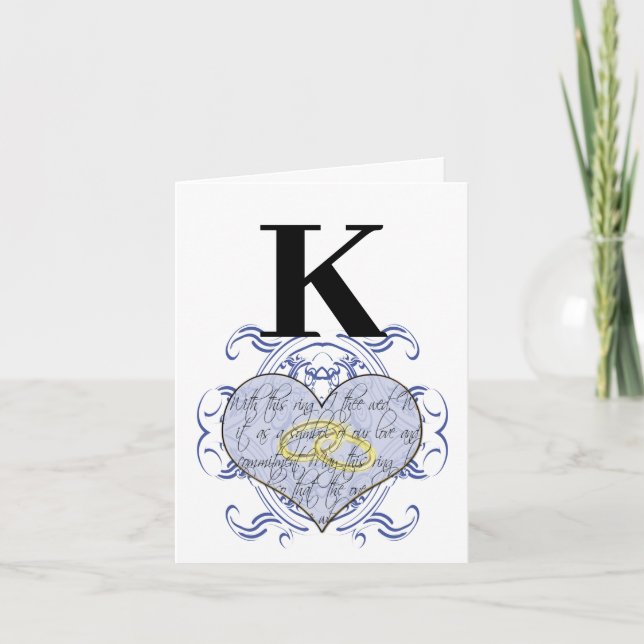 Blue Monogram Wedding Vow Heart  Thank You (Front)