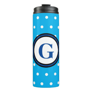 Blue Monogram White Polka Dots Thermal Tumbler