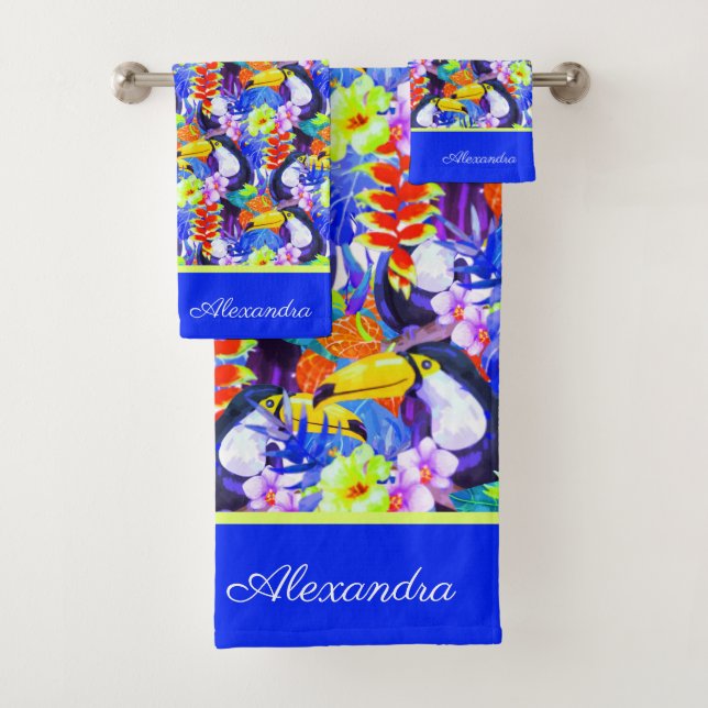 Blue Monogramme Toucan oiseau fleurs tropicales (En situation)
