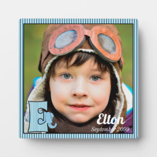 Blue Monogrammed E Elephant Baby Photo Plaque