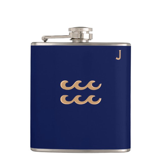 Blue Monogrammed Flask - Zodiac - Aquarius (Front)
