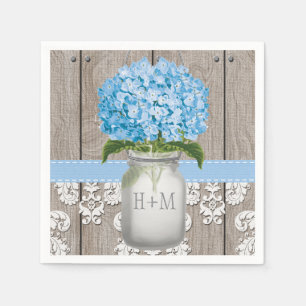 Blue Monogrammed Hydrangea Mason Jar Napkin