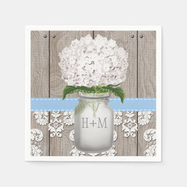 Blue Monogrammed Hydrangea Mason Jar Napkin (Front)