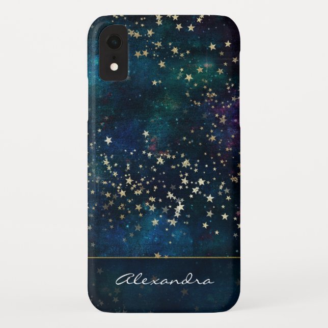 Blue Monogrammed Night Sky with Gold Foil Stars Case-Mate iPhone Case (Back)