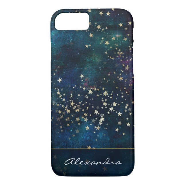 Blue Monogrammed Night Sky with Gold Foil Stars Case-Mate iPhone Case (Back)
