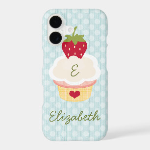 Blue Monogrammed Strawberry Cupcake