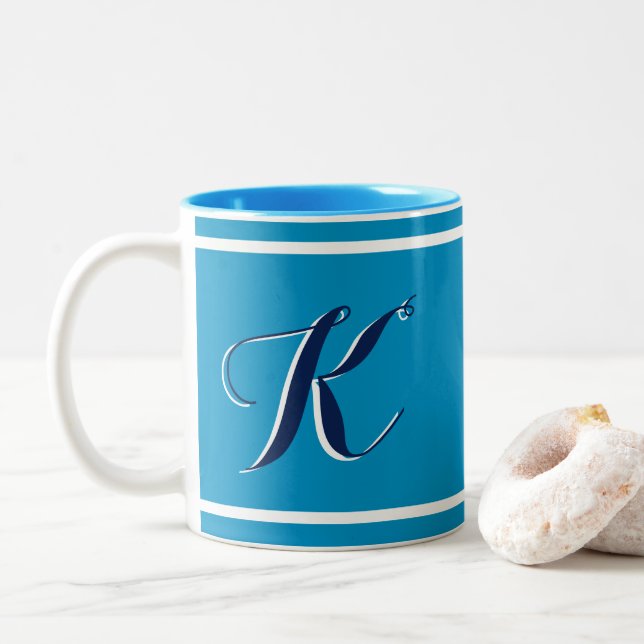 Blue Monogrammed Two-Tone Coffee Mug (With Donut)