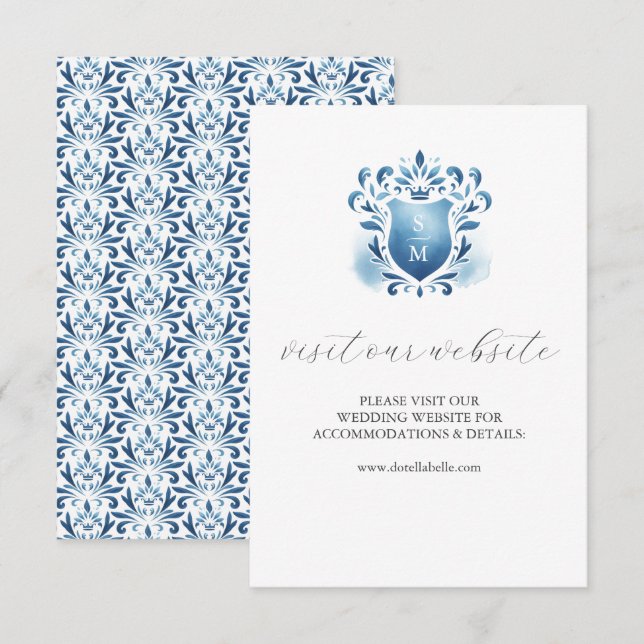 Blue Monogrammed Wedding Website Insert Card (Front/Back)