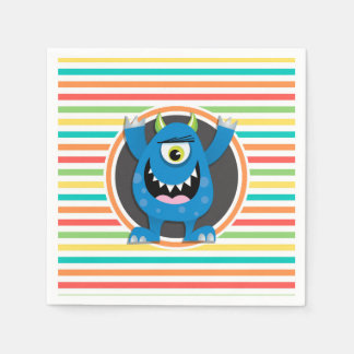 Blue Monster; Bright Rainbow Stripes Napkin