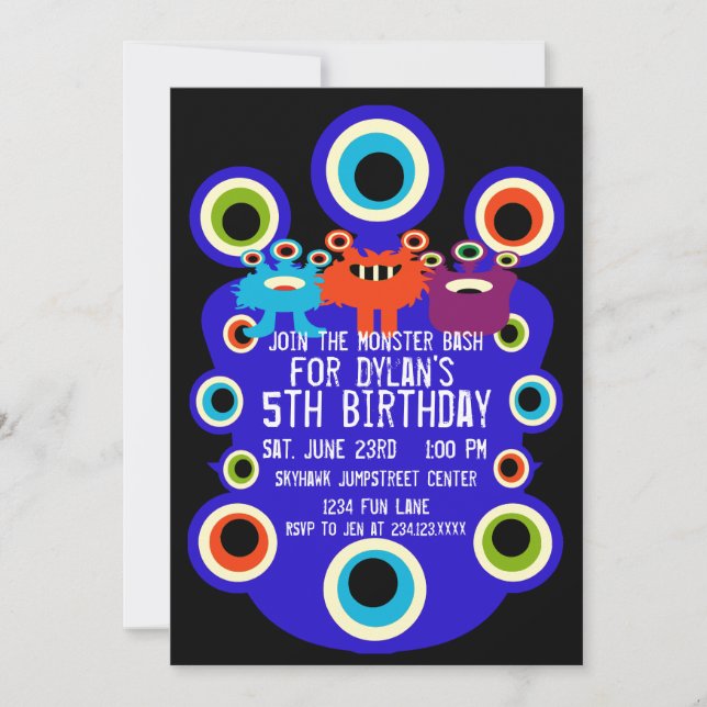 Blue Monster Eyes Birthday Party Invitations (Front)