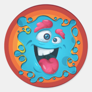 Blue Monster Face Splat Classic Round Sticker