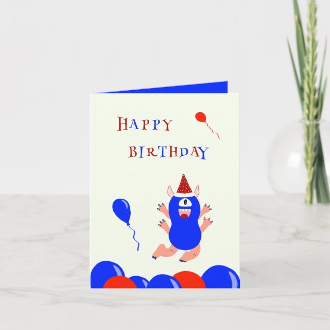 Blue monster holiday card (Front)