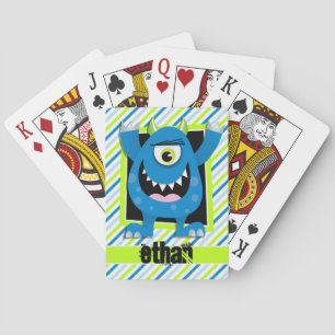 Blue Monster; Neon Green, White Stripes Playing Cards