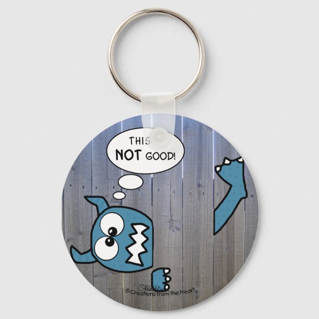 Blue Monster Stuck in Fence Keychain (Front)