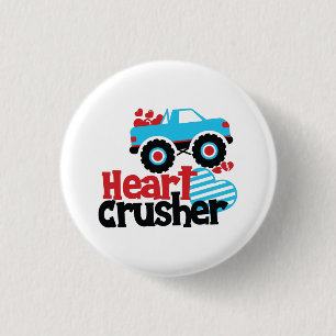 Blue Monster Truck Heart Crusher Valentine 1 Inch Round Button