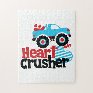Blue Monster Truck Heart Crusher Valentine Jigsaw Puzzle