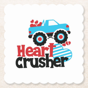 Blue Monster Truck Heart Crusher Valentine Paper Coaster