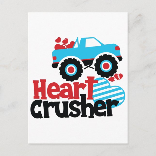 Blue Monster Truck Heart Crusher Valentine Postcard (Front)