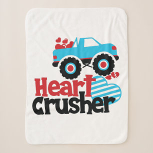 Blue Monster Truck Heart Crusher Valentine Sherpa Blanket