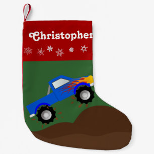 Blue Monster Truck Personalized Small Christmas Stocking