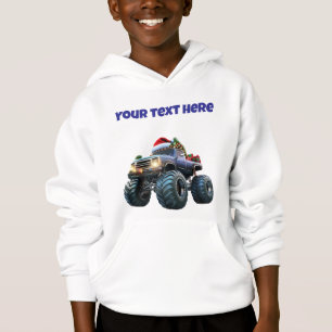 Blue Monster Xmas Truck Editable  Boys Hoodie